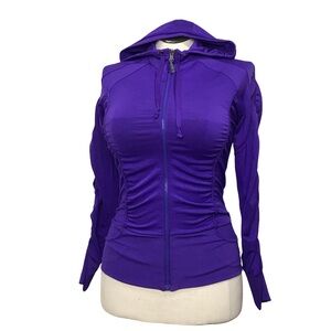 Athleta Ruched Full Zip Hoodie Women’s Size S Color Purple Ruched Side Pocket’s